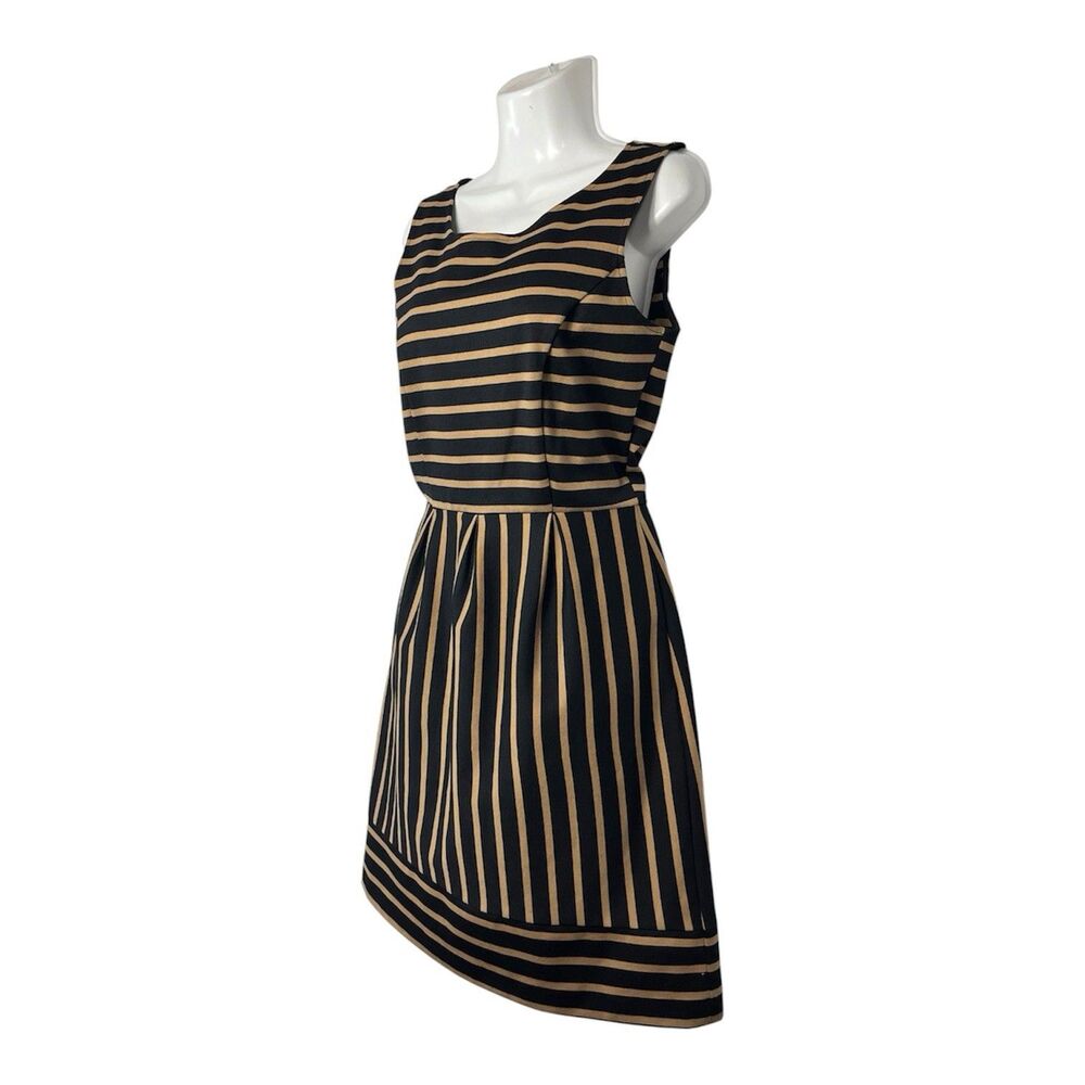 Merona Women Dress Medium Black Tan Striped Sleeveless Pockets Knit Casual Work